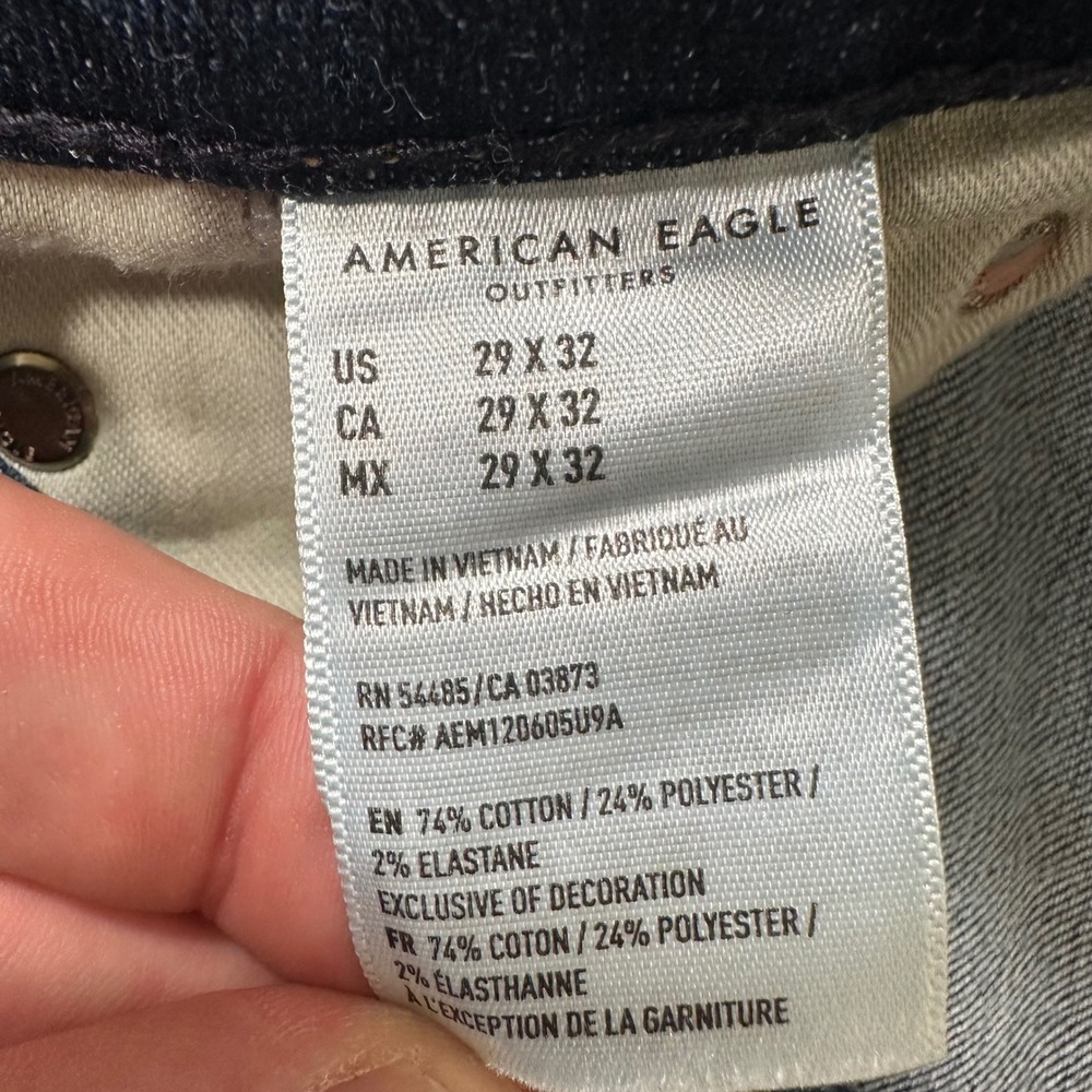 American Eagle Jeans Mens 29x32 Ne(x)t Level Airflex Dark Indigo Distressed Slim - Picture 4 of 9